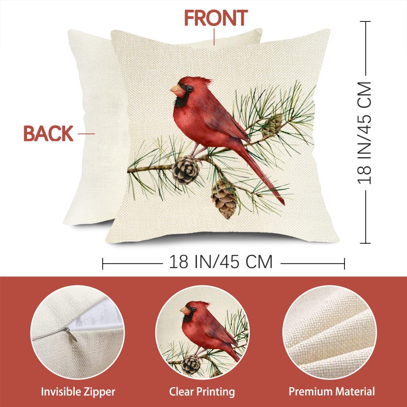 Fjfz Winter Vibes Cardinal Red Birds Decorative Throw Pillow Cover 18x18 Set of 4  Berry Wreath Pine Cones Kerosene Lamp Home Christmas Decoration  Snow Farmhouse Cushion Case for Sofa Couch Decors - Image 2